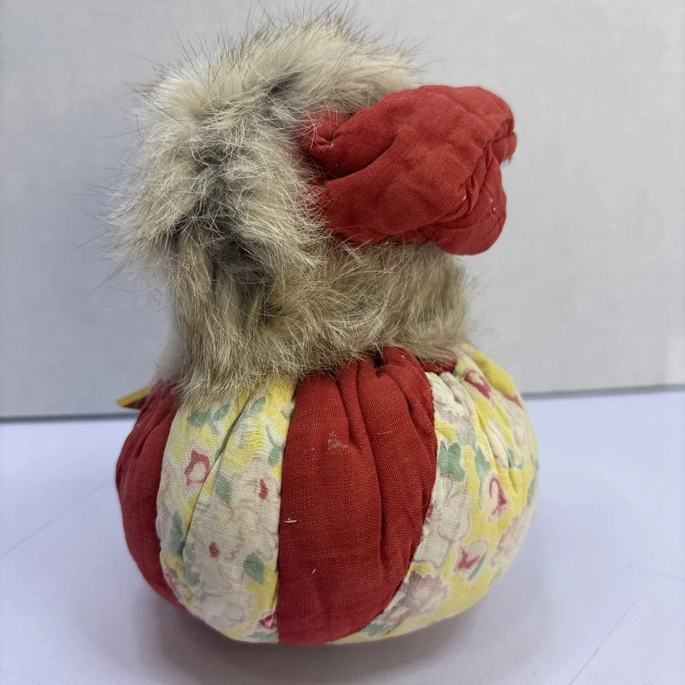 Vintage Quilted Santa Claus‎ Bean Bag Bottom Fur Hat Handmade 6